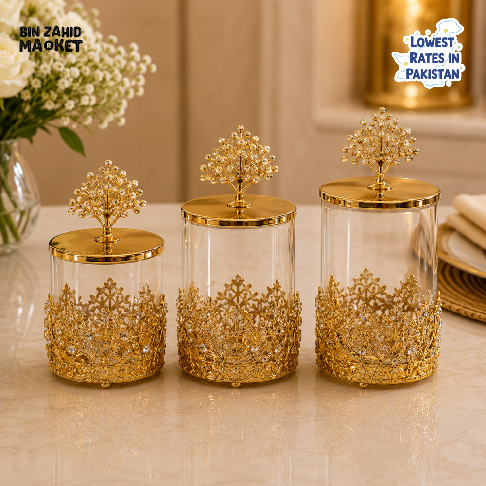 GOLDLUXA 3-PIECE GLASS STORAGE JAR SET