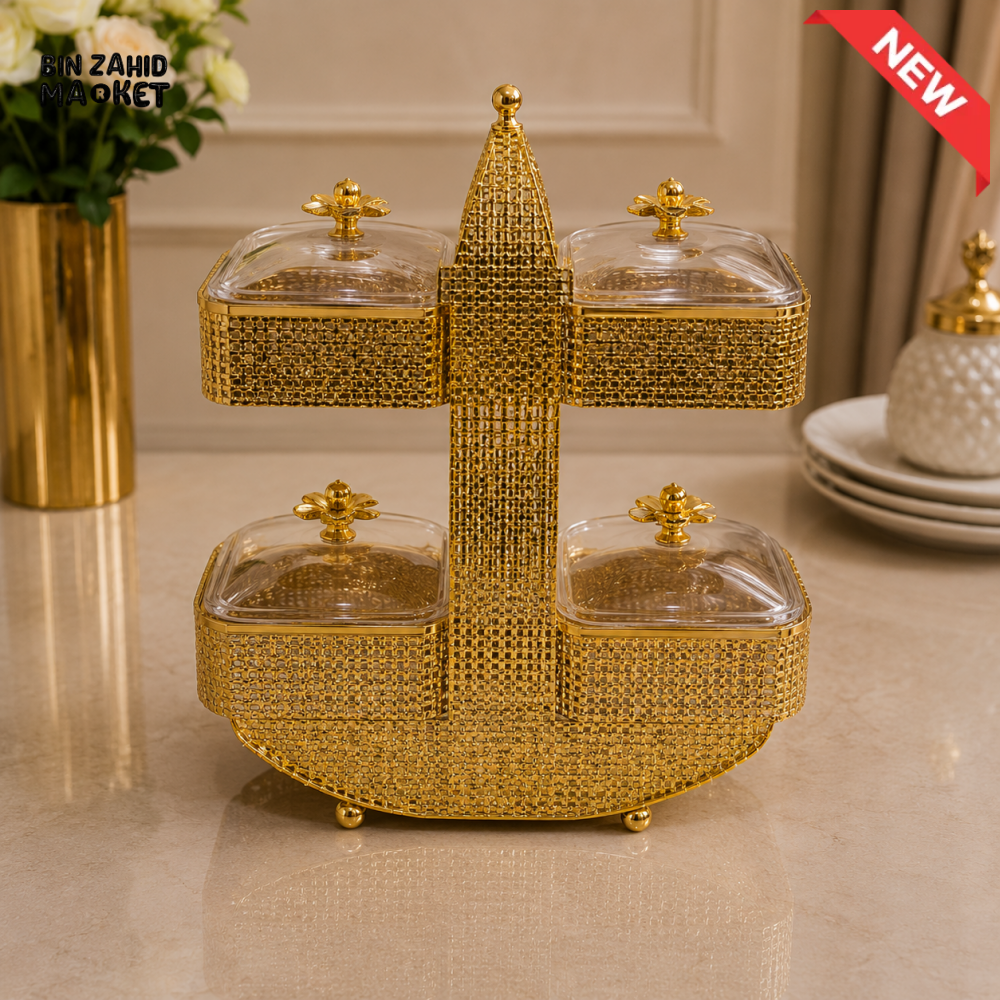GOLDLUXA 4-PIECE CONDIMENT SERVER WITH STAND