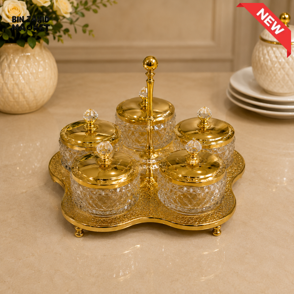GOLDLUXA 5-PIECE CONDIMENT JAR SET WITH STAND