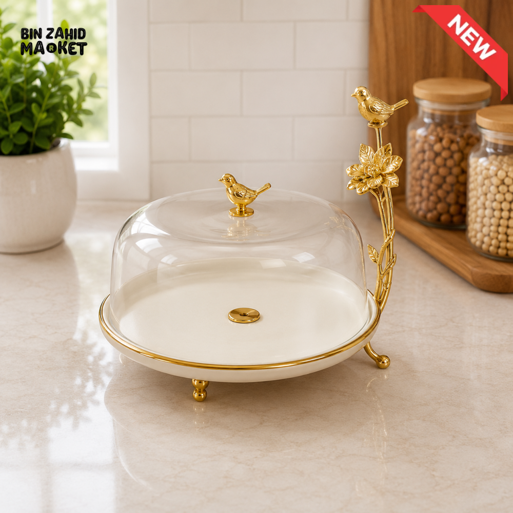 GOLDLUXA CERAMIC CAKE STAND WITH GLASS DOME