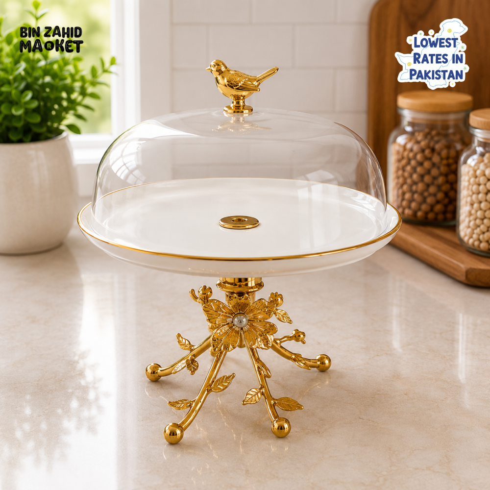 GOLDLUXA CERAMIC CAKE STAND WITH GLASS DOME
