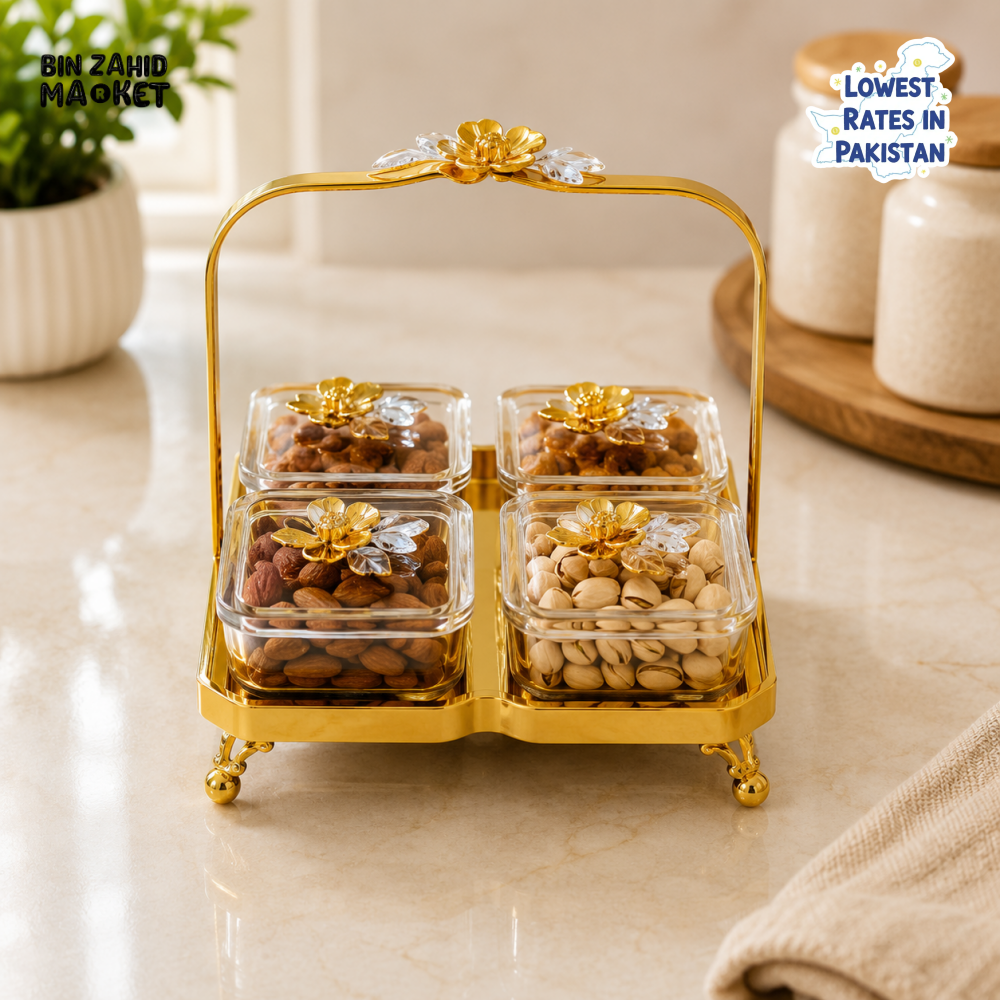 GOLDLUXA GOLD 4-PIECE GLASS CONDIMENT SERVER SET