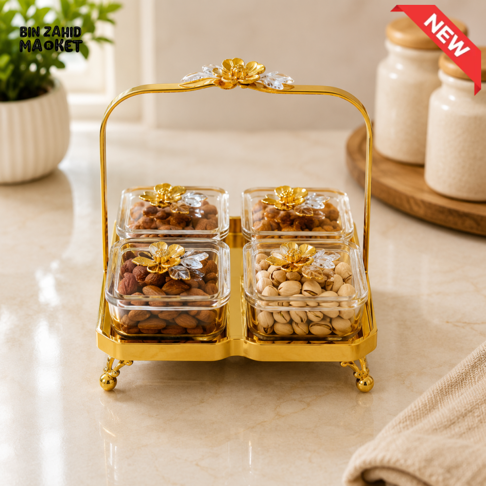 GOLDLUXA GOLD 4-PIECE GLASS CONDIMENT SERVER SET