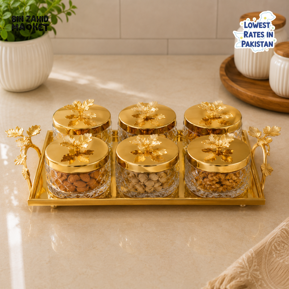 GOLDLUXA GOLD 6-PIECE GLASS CONDIMENT TRAY SET