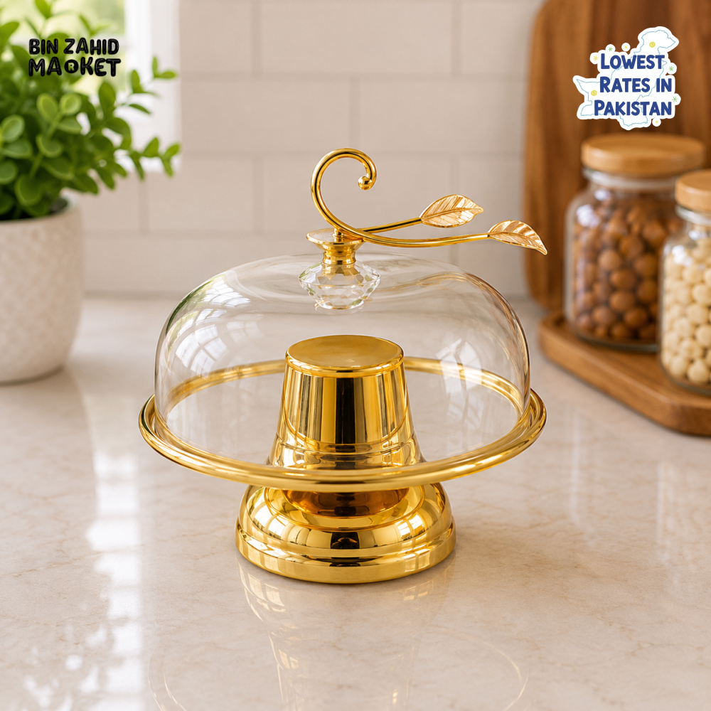 GOLDLUXA GOLD CAKE STAND WITH GLASS DOME