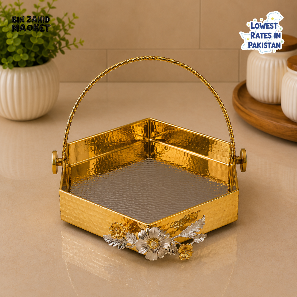 GOLDLUXA HEXAGONAL SERVING BASKET WITH HANDLE