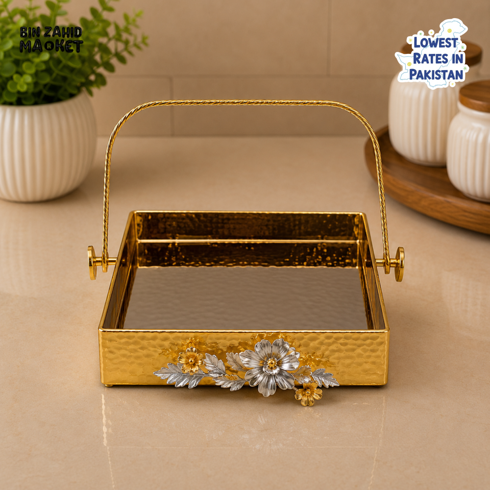GOLDLUXA RECTANGULAR SERVING BASKET WITH HANDLE