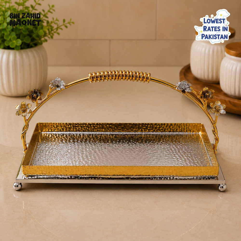 GOLDLUXA RECTANGULAR SERVING TRAY WITH HANDLE - LARGE