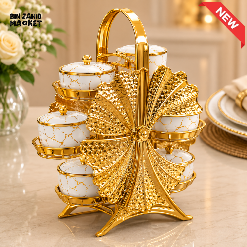 GOLDLUXA ROTATING 6-PIECE CONDIMENT JAR SET