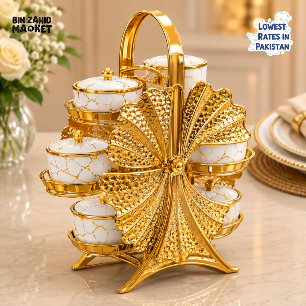 GOLDLUXA ROTATING 6-PIECE CONDIMENT JAR SET