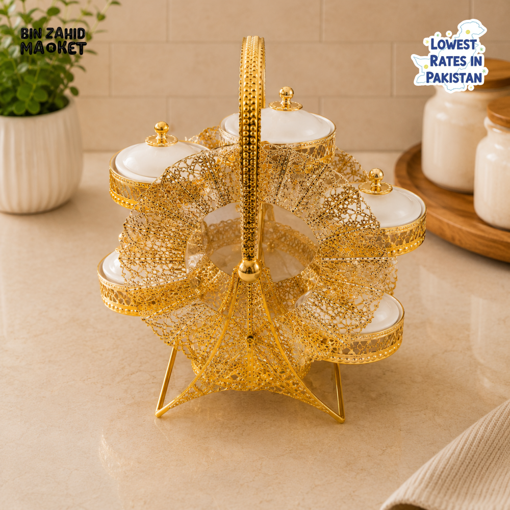 GOLDLUXA ROTATING 6-PIECE CONDIMENT SERVER SET