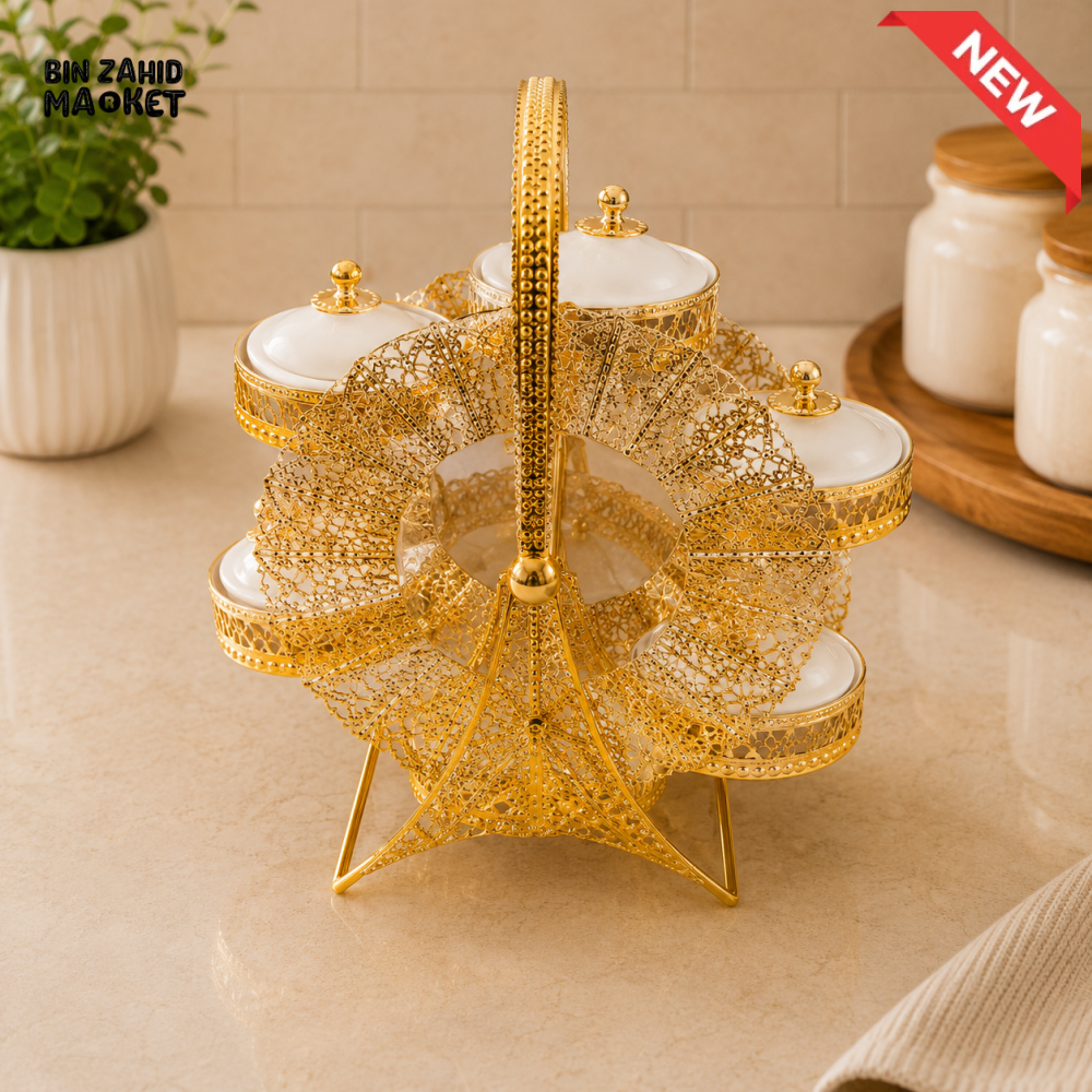 GOLDLUXA ROTATING 6-PIECE CONDIMENT SERVER SET