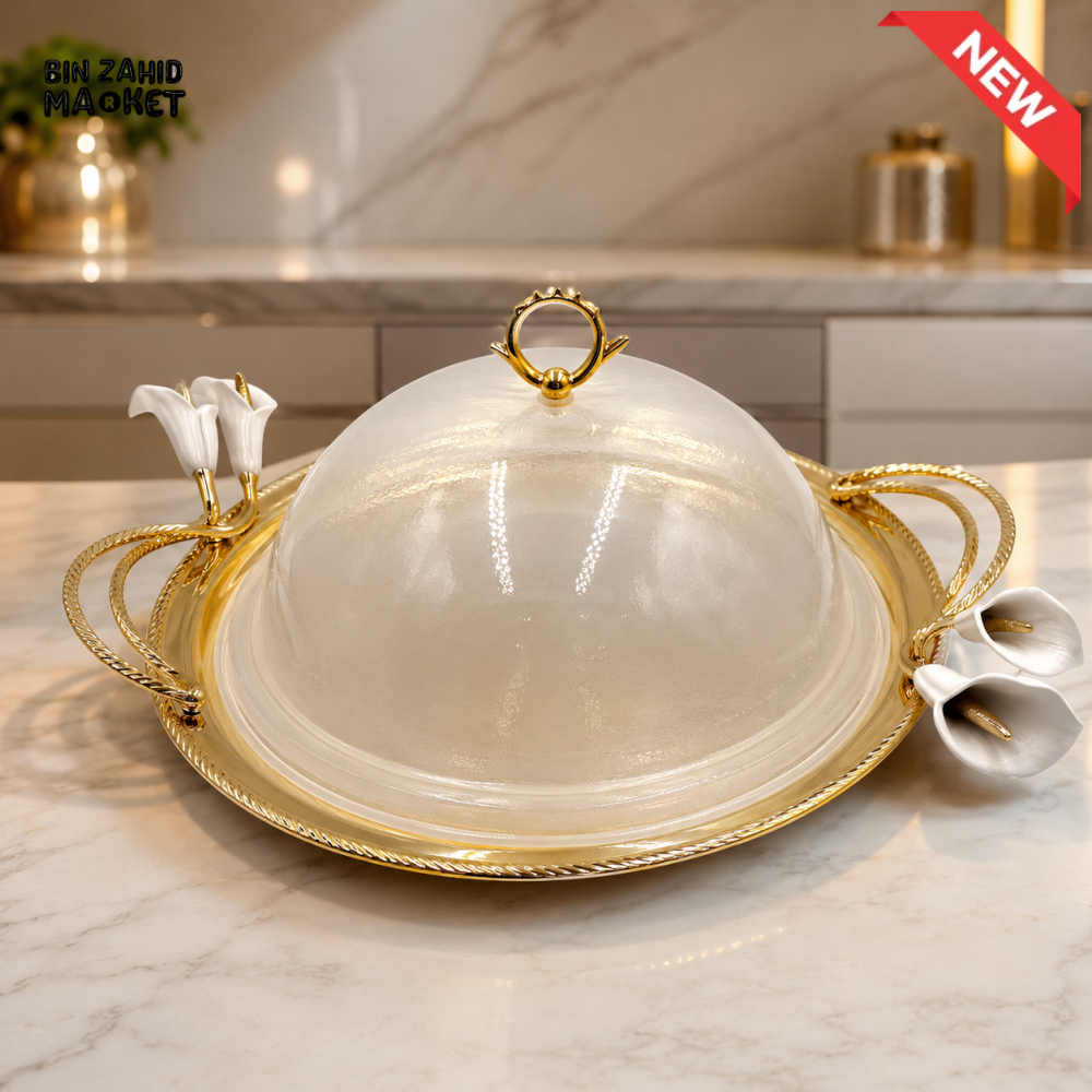 GOLDLUXA ROUND CAKE & DESSERT SERVER WITH DOME