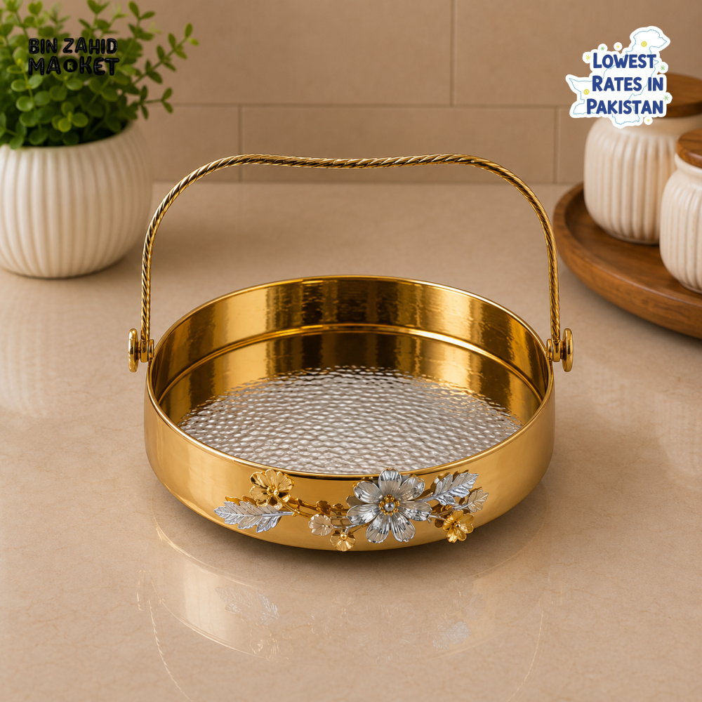 GOLDLUXA ROUND SERVING BASKET WITH HANDLE