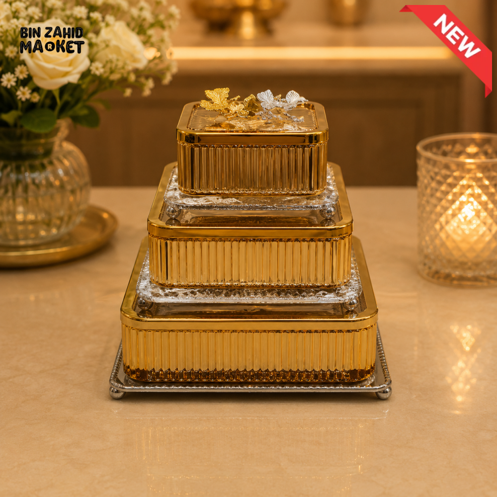 GOLDLUXA ROYAL RIBBED 3 PCS CANDY SET - SQUARE SHAPE