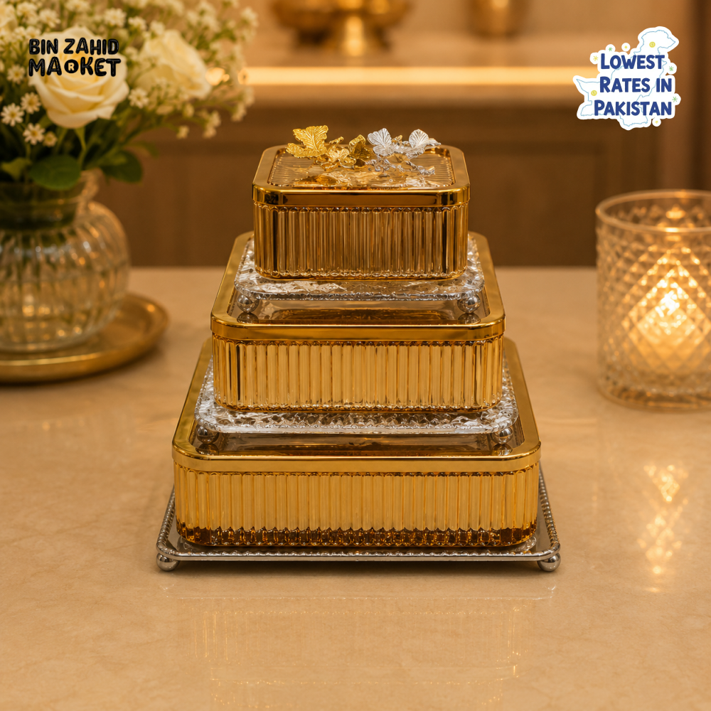 GOLDLUXA ROYAL RIBBED 3 PCS CANDY SET - SQUARE SHAPE