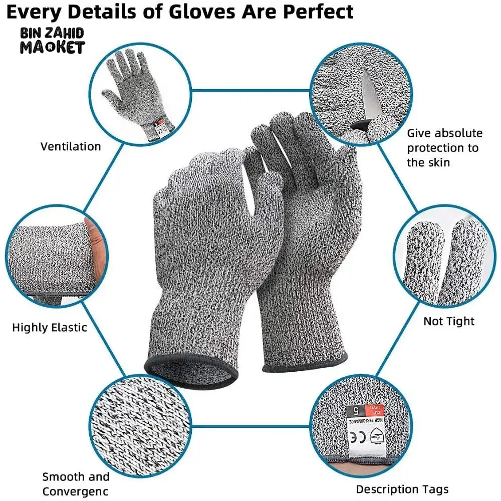 GRADE 5 CUT-RESISTANT HPPE GLOVES – KITCHEN & WORK SAFETY