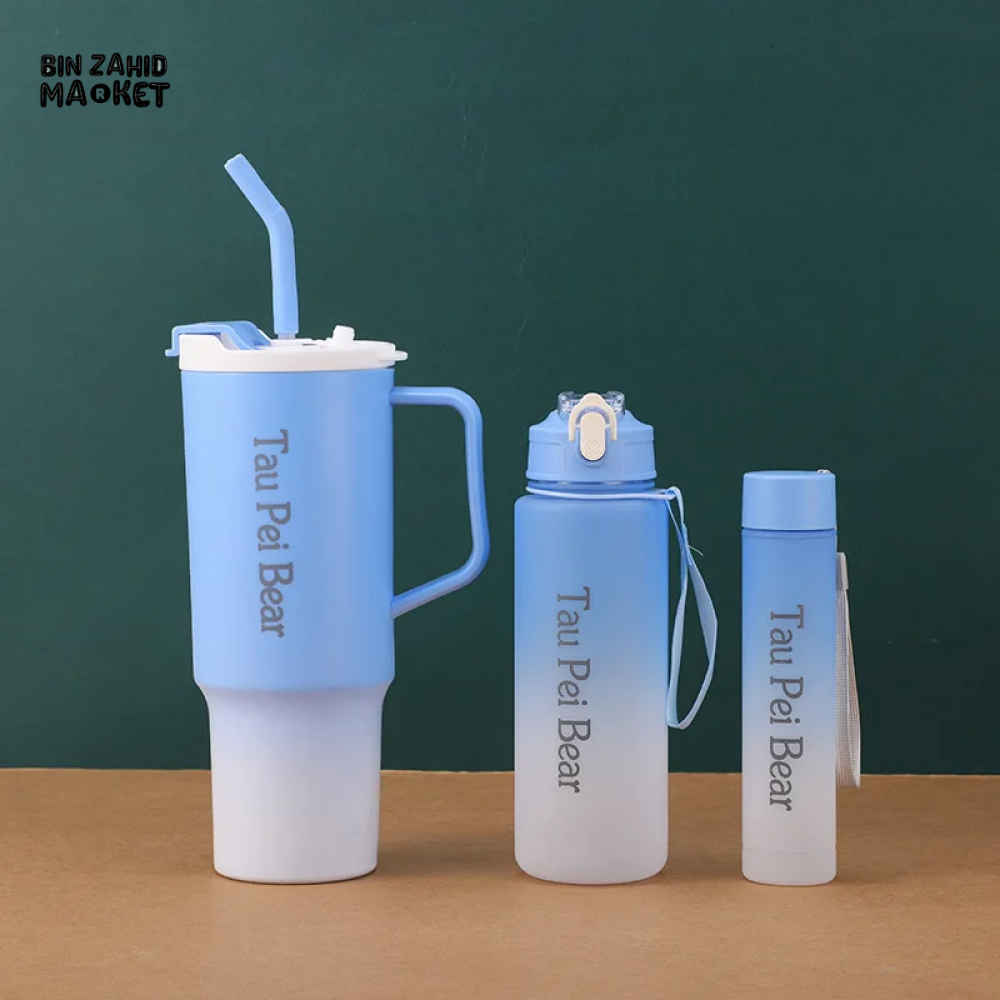 GRADIENT ICE BULLY CUP SET SOLID COLOR CAR CUP - 3-PIECE STRAW & LETTERED PLASTIC TUMBLER SET