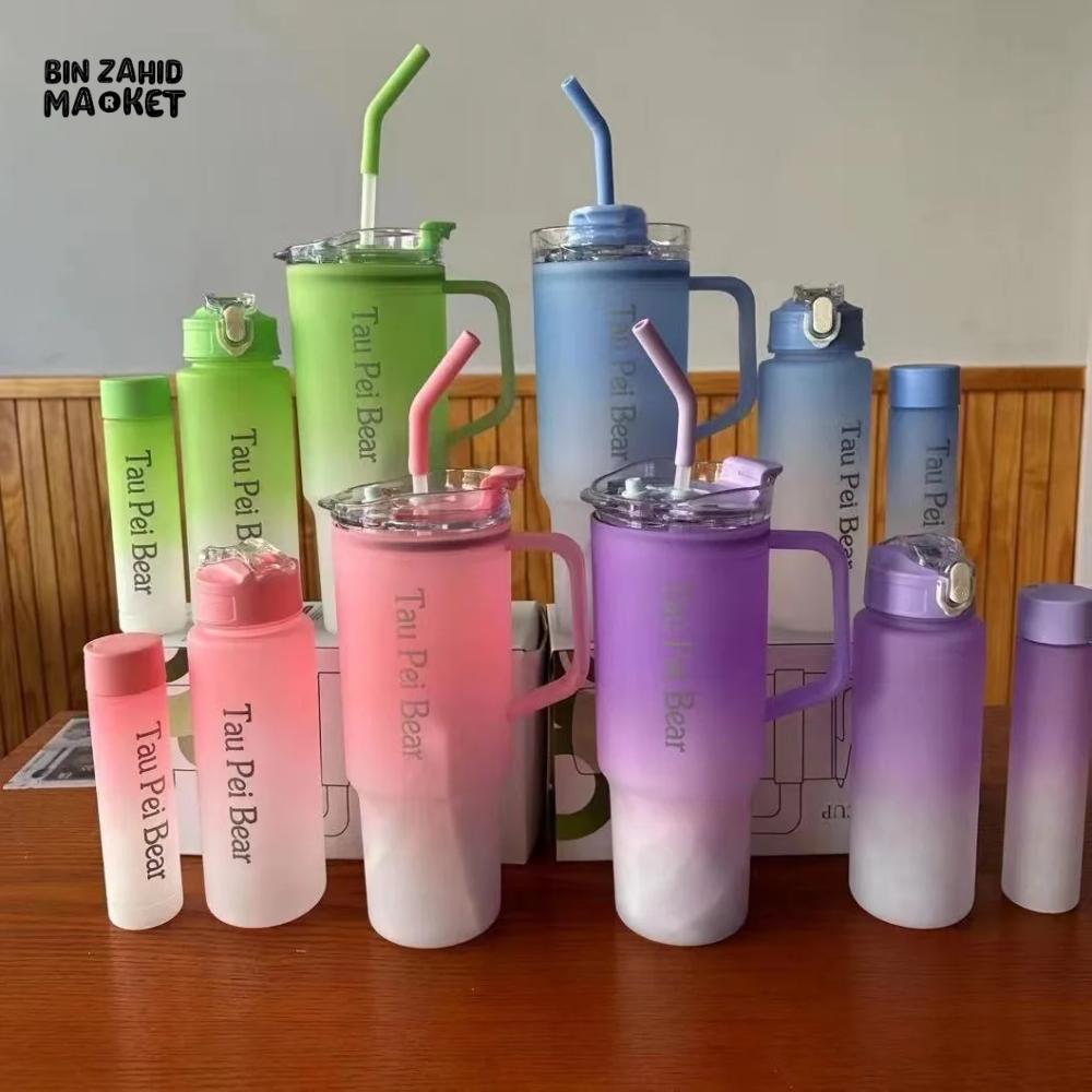 GRADIENT ICE BULLY CUP SET SOLID COLOR CAR CUP - 3-PIECE STRAW & LETTERED PLASTIC TUMBLER SET
