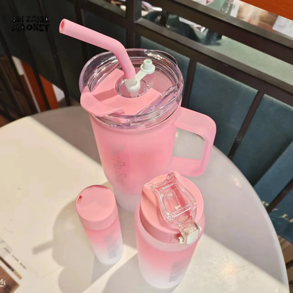 GRADIENT ICE BULLY CUP SET SOLID COLOR CAR CUP - 3-PIECE STRAW & LETTERED PLASTIC TUMBLER SET