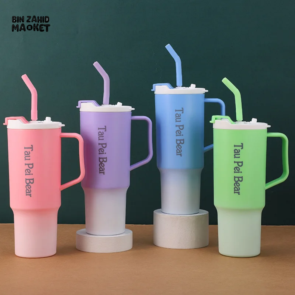 GRADIENT ICE BULLY CUP SET SOLID COLOR CAR CUP - 3-PIECE STRAW & LETTERED PLASTIC TUMBLER SET