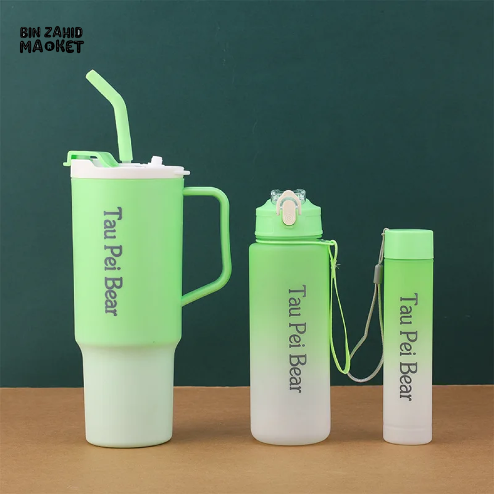 GRADIENT ICE BULLY CUP SET SOLID COLOR CAR CUP - 3-PIECE STRAW & LETTERED PLASTIC TUMBLER SET