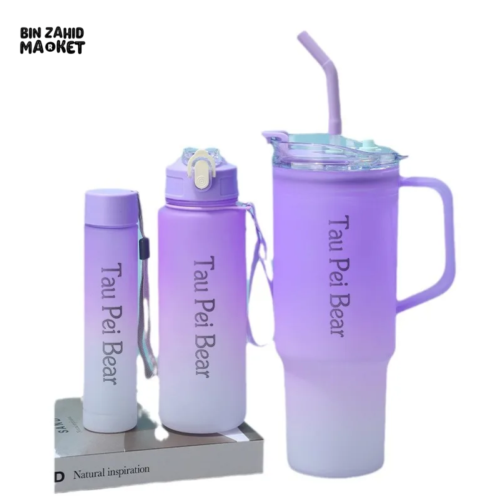 GRADIENT ICE BULLY CUP SET SOLID COLOR CAR CUP - 3-PIECE STRAW & LETTERED PLASTIC TUMBLER SET
