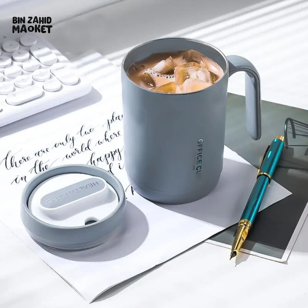 GRAY CREATIVE PORTABLE DRINKING CUP – LARGE CAPACITY COVERED COFFEE & MILK CUP FOR OFFICE KITCHEN & TRAVEL