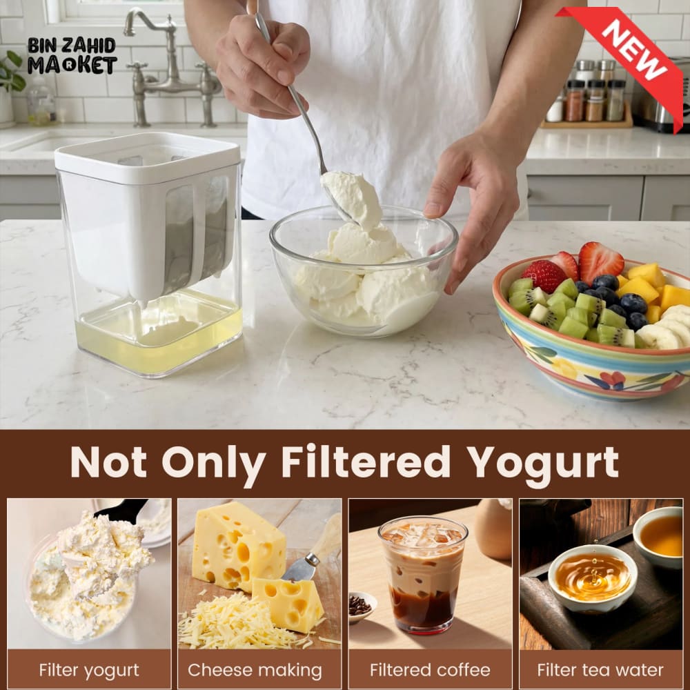 GREEK YOGURT MAKER & FILTER SIEVE – WHEY SEPARATOR & CHEESE MOISTURE STRAINER KITCHEN TOOL 1500ML - ROUNDED SQUARE
