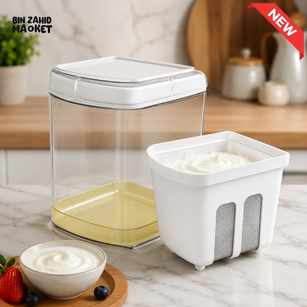 GREEK YOGURT MAKER & FILTER SIEVE – WHEY SEPARATOR & CHEESE MOISTURE STRAINER KITCHEN TOOL 1500ML - ROUNDED SQUARE