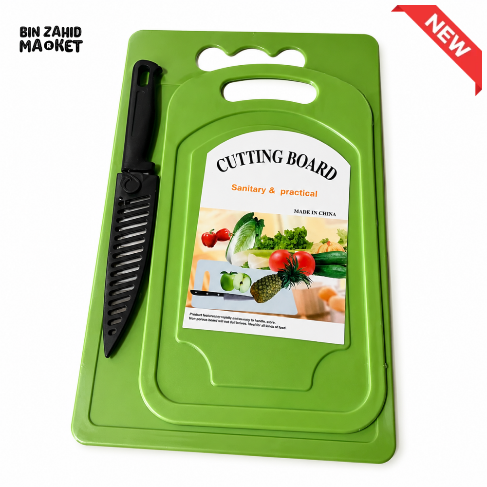GREEN KITCHEN CUTTING BOARD SET WITH UTILITY KNIFE