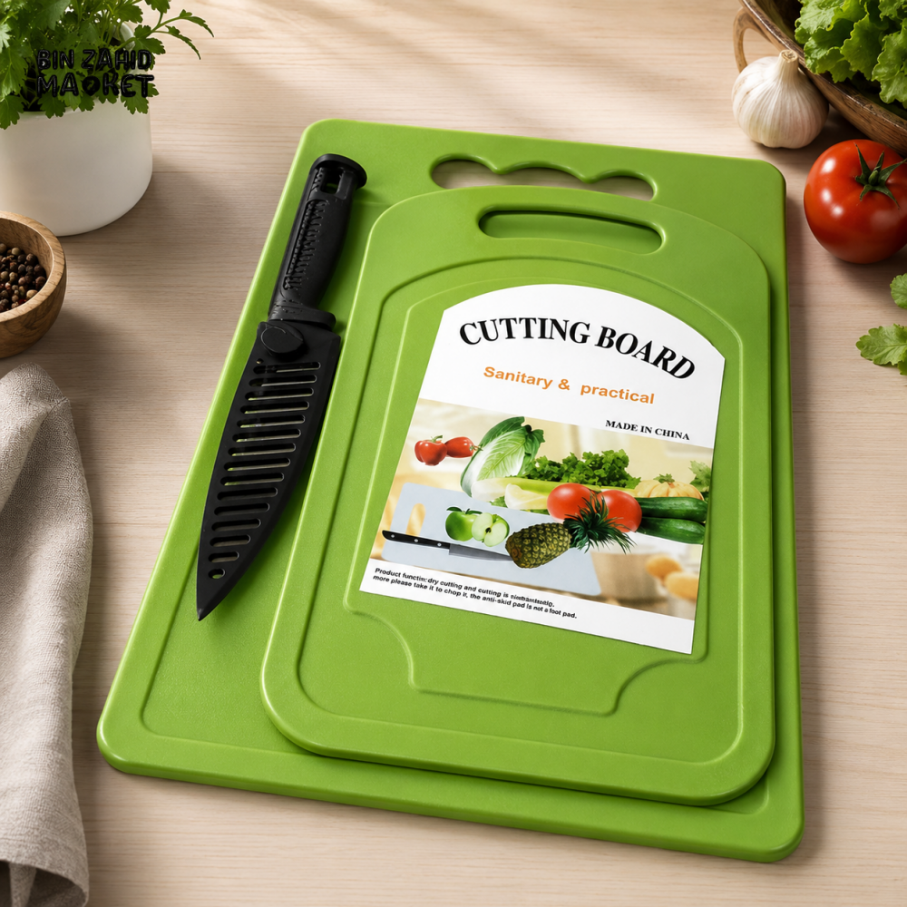 GREEN KITCHEN CUTTING BOARD SET WITH UTILITY KNIFE