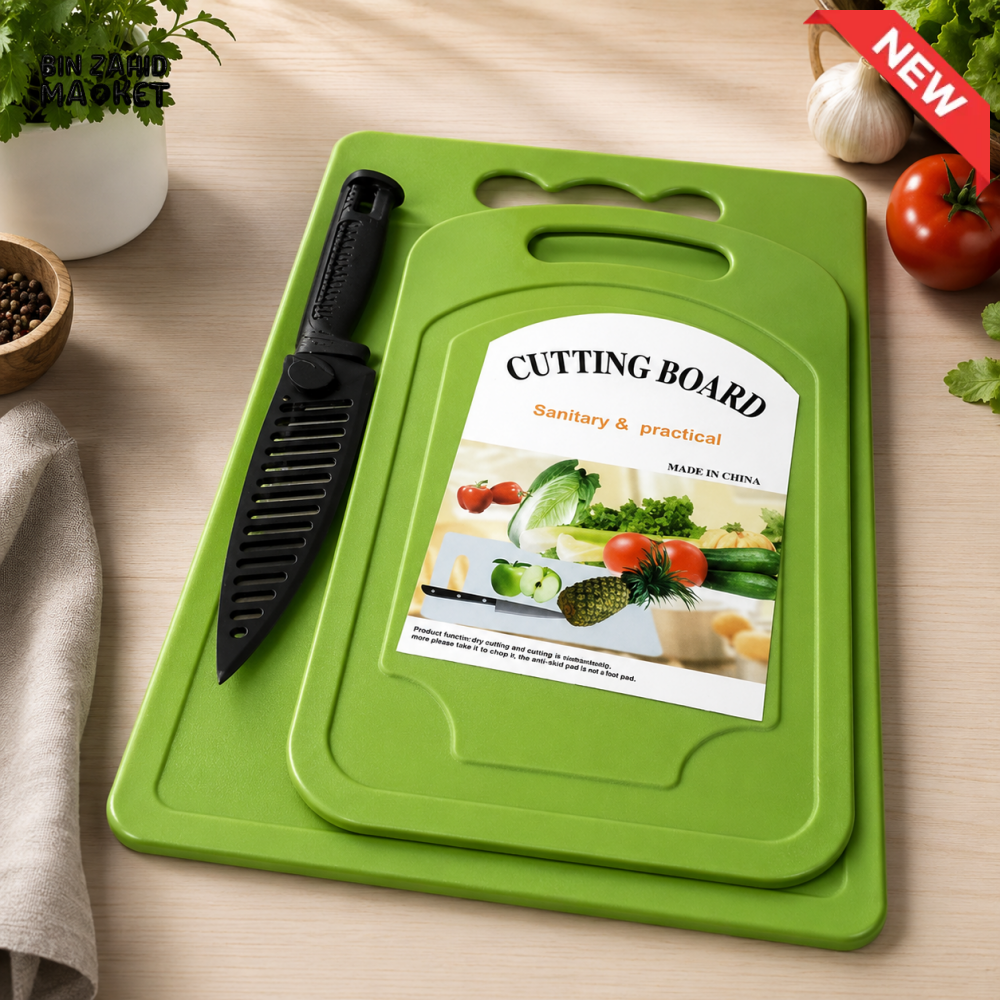 GREEN KITCHEN CUTTING BOARD SET WITH UTILITY KNIFE