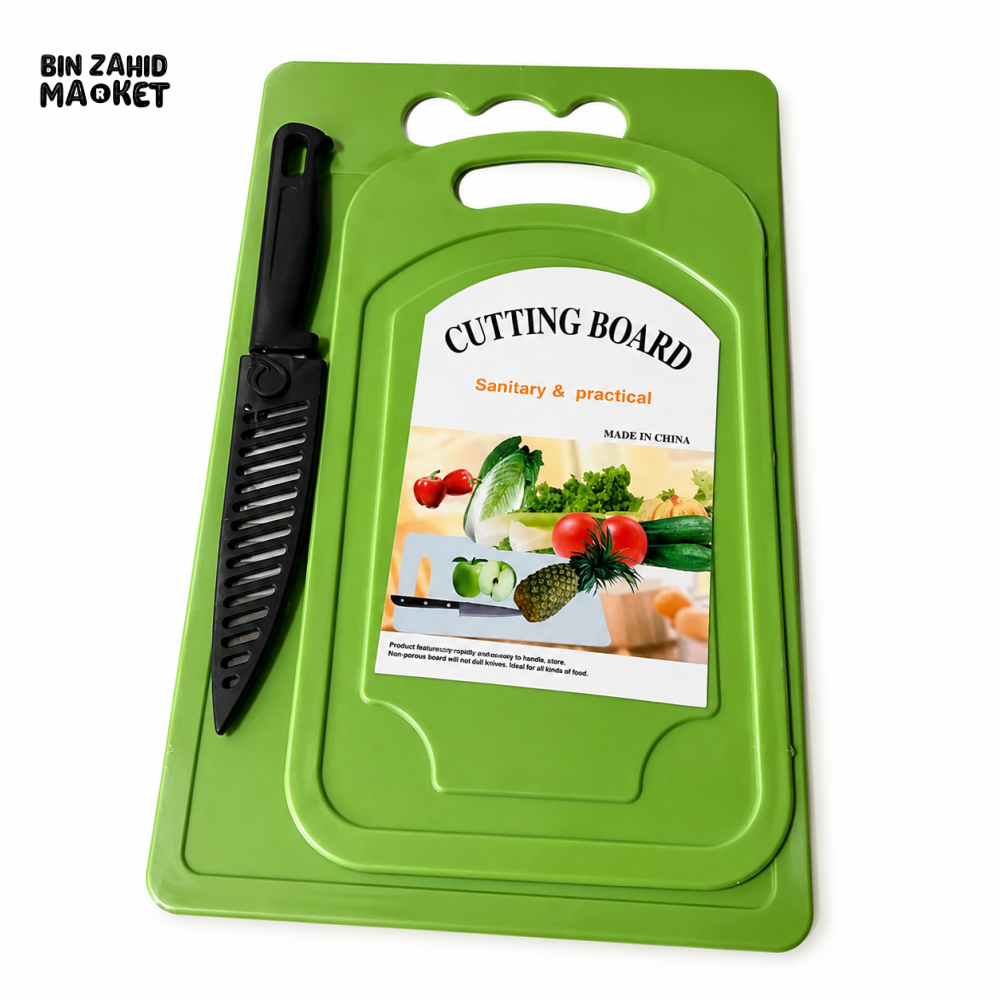 GREEN KITCHEN CUTTING BOARD SET WITH UTILITY KNIFE