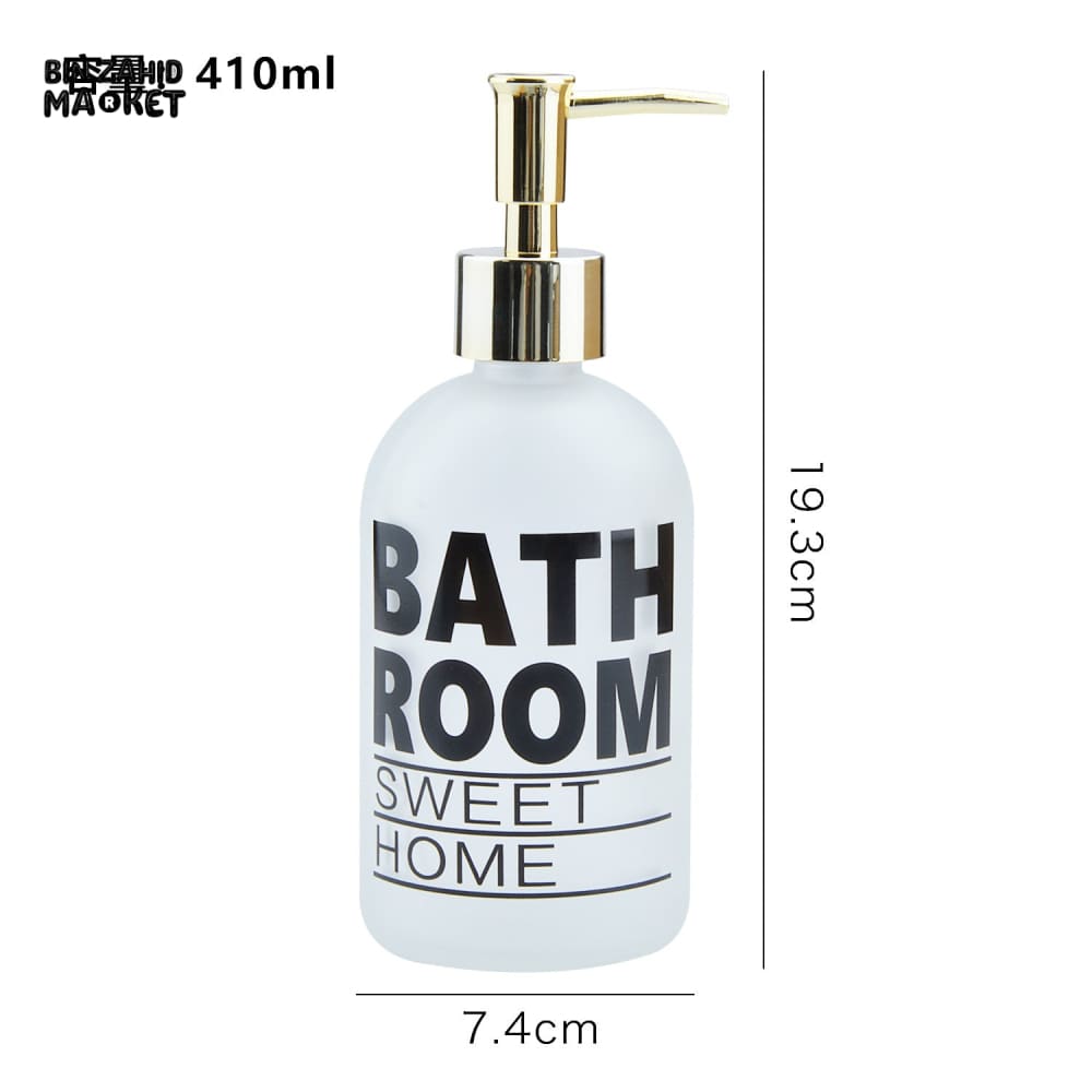 HAND SANITIZER GLASS BOTTLE – 410ML REFILLABLE PRESS PUMP DISPENSER SHOWER GEL & COSMETIC PACKAGING EMPTY BOTTLE - BATHROOM SWEET HOME