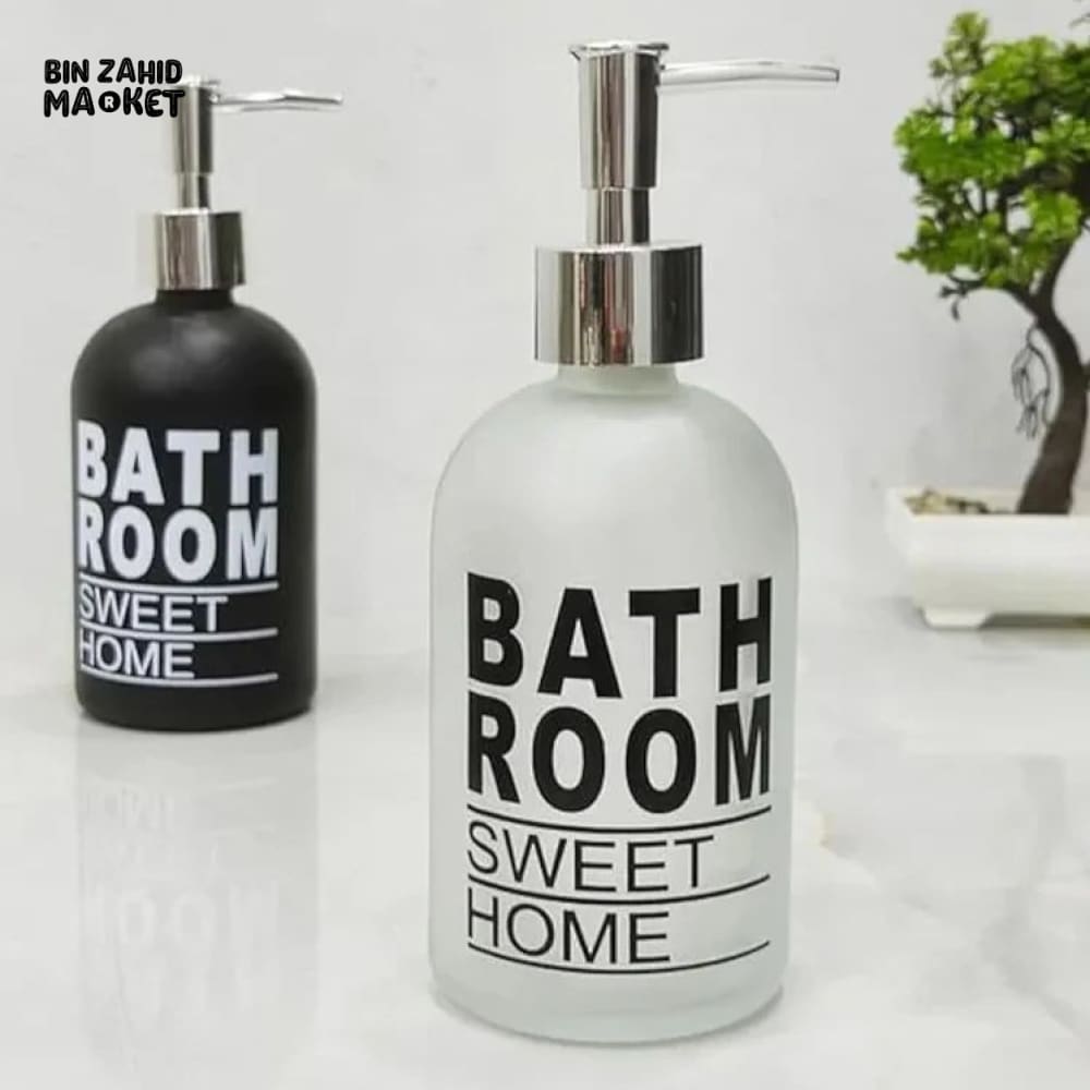 HAND SANITIZER GLASS BOTTLE – 410ML REFILLABLE PRESS PUMP DISPENSER SHOWER GEL & COSMETIC PACKAGING EMPTY BOTTLE - BATHROOM SWEET HOME