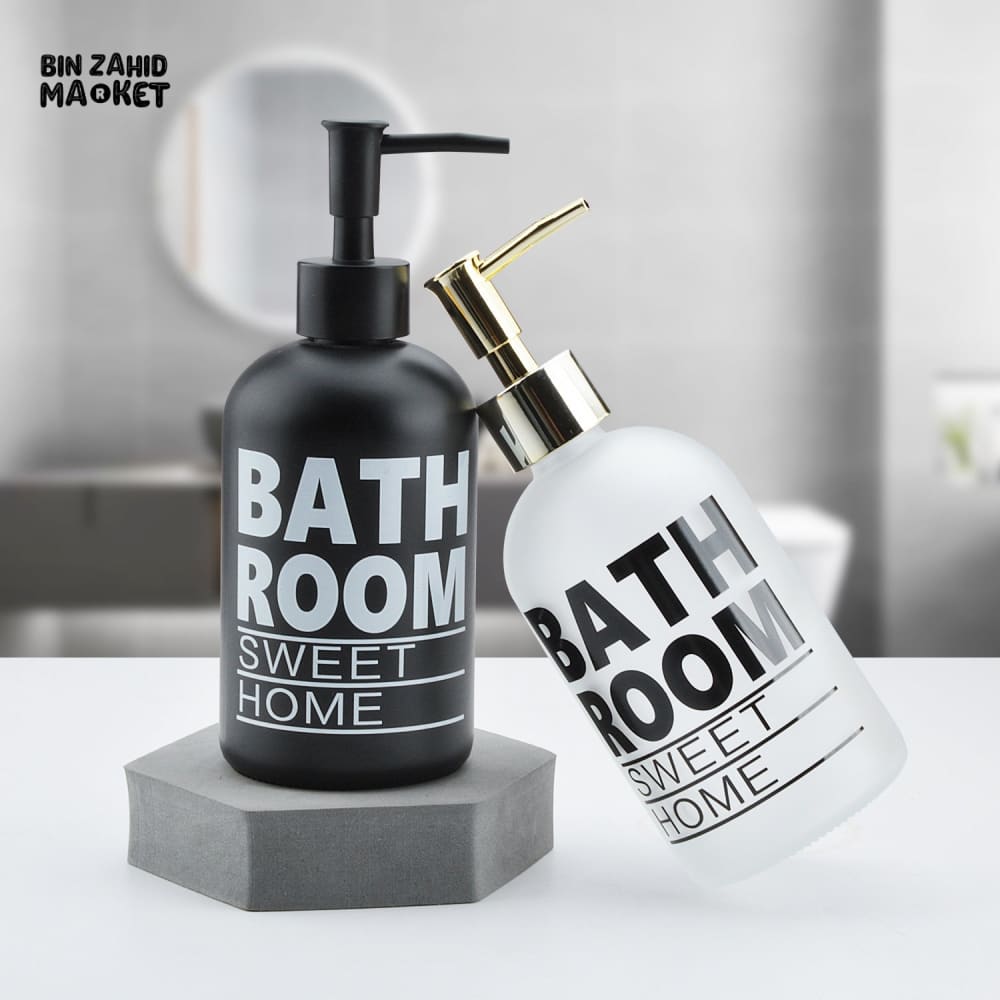 HAND SANITIZER GLASS BOTTLE – 410ML REFILLABLE PRESS PUMP DISPENSER SHOWER GEL & COSMETIC PACKAGING EMPTY BOTTLE - BATHROOM SWEET HOME