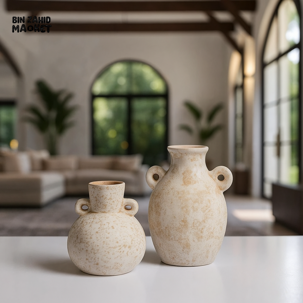HANDCRAFTED SPECKLED CERAMIC VASE SET – LUXURY MODERN HOME DECOR