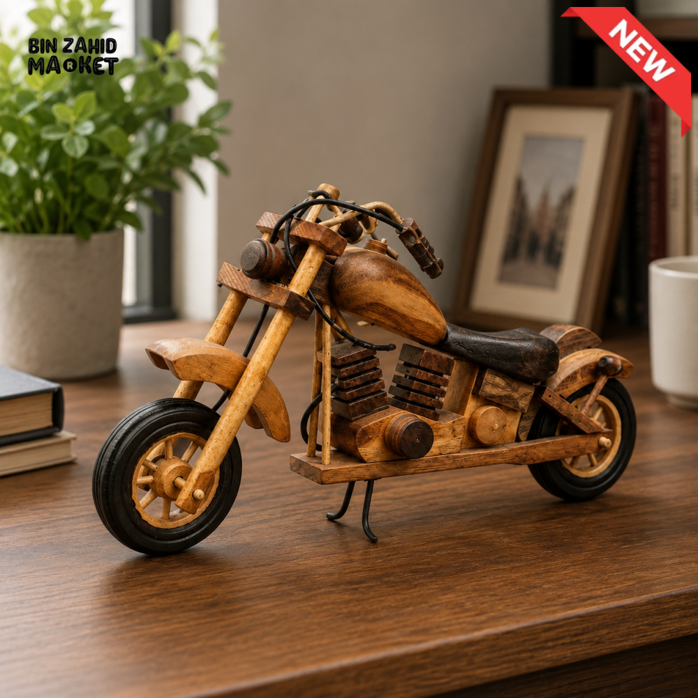 HANDCRAFTED WOODEN MOTORCYCLE SHOWPIECE
