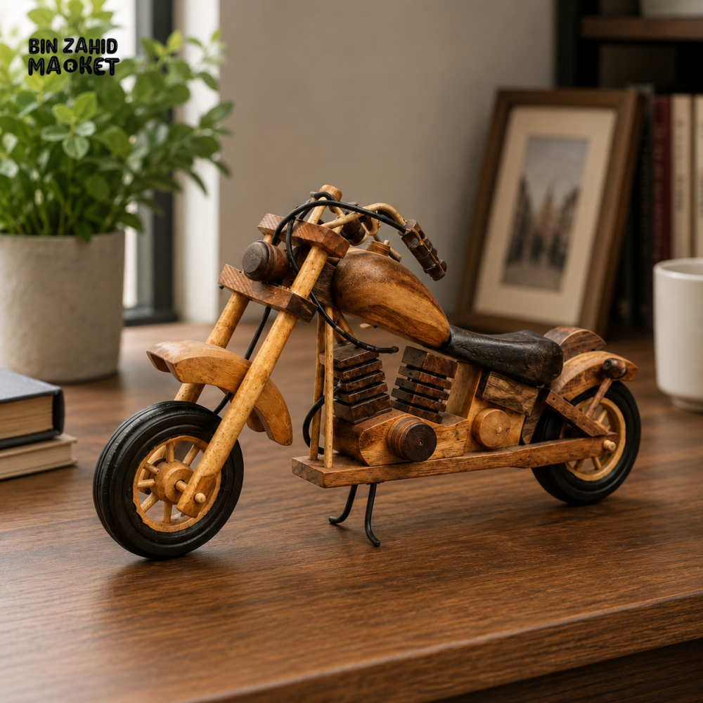 HANDCRAFTED WOODEN MOTORCYCLE SHOWPIECE