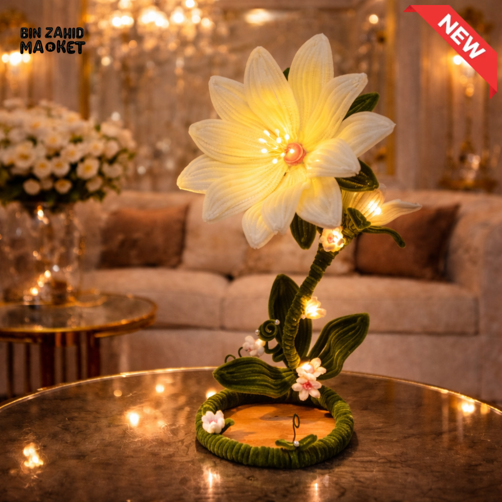 HANDMADE WHITE BLOSSOM LED FLOWER LAMP – LUXURY HOME DECOR STATEMENT LIGHT