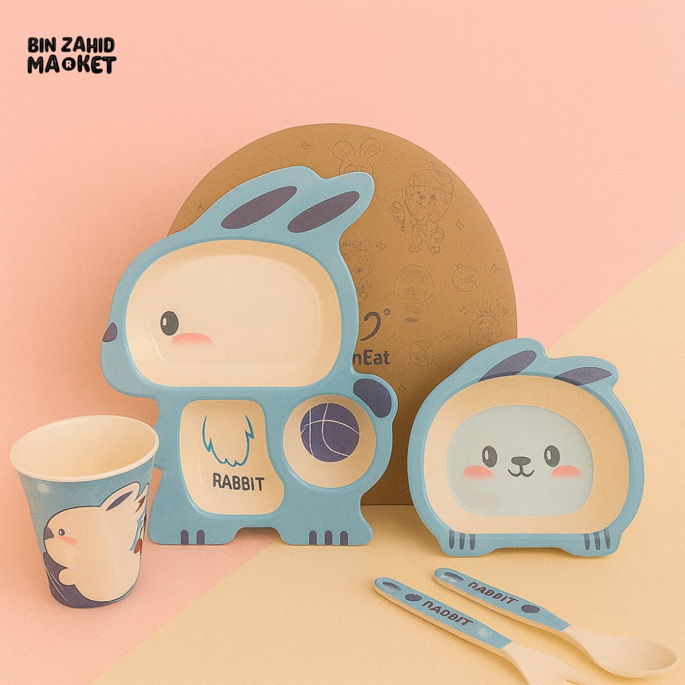 HAPPIMUMS 5IN1 KIDS FEEDING SET - BLUE RABBIT