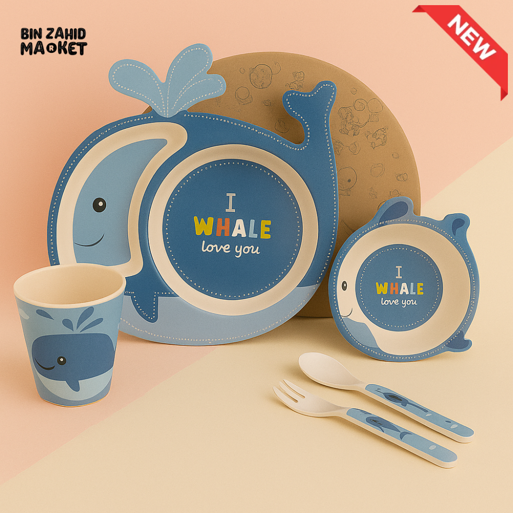 HAPPIMUMS 5IN1 KIDS FEEDING SET - BLUE WHALE