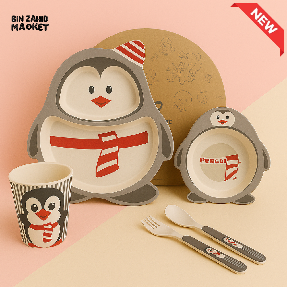 HAPPIMUMS 5IN1 KIDS FEEDING SET - GRAY PENGUIN