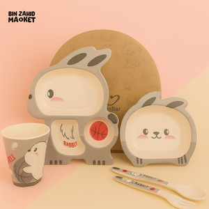 HAPPIMUMS 5IN1 KIDS FEEDING SET - GRAY RABBIT