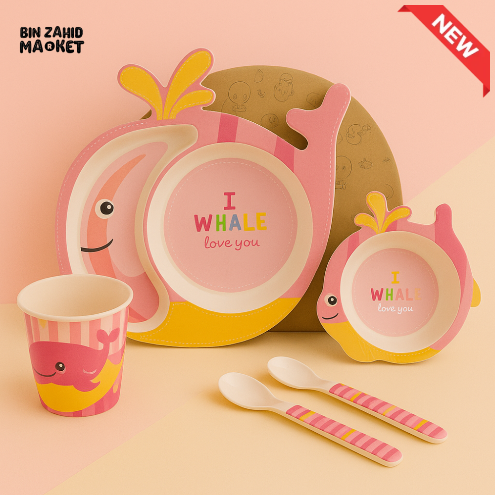 HAPPIMUMS 5IN1 KIDS FEEDING SET - PINK WHALE
