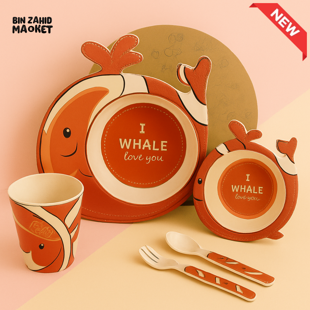 HAPPIMUMS 5IN1 KIDS FEEDING SET - RED WHALE