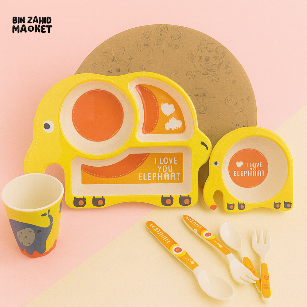 HAPPIMUMS 5IN1 KIDS FEEDING SET - YELLOW ELEPHANT