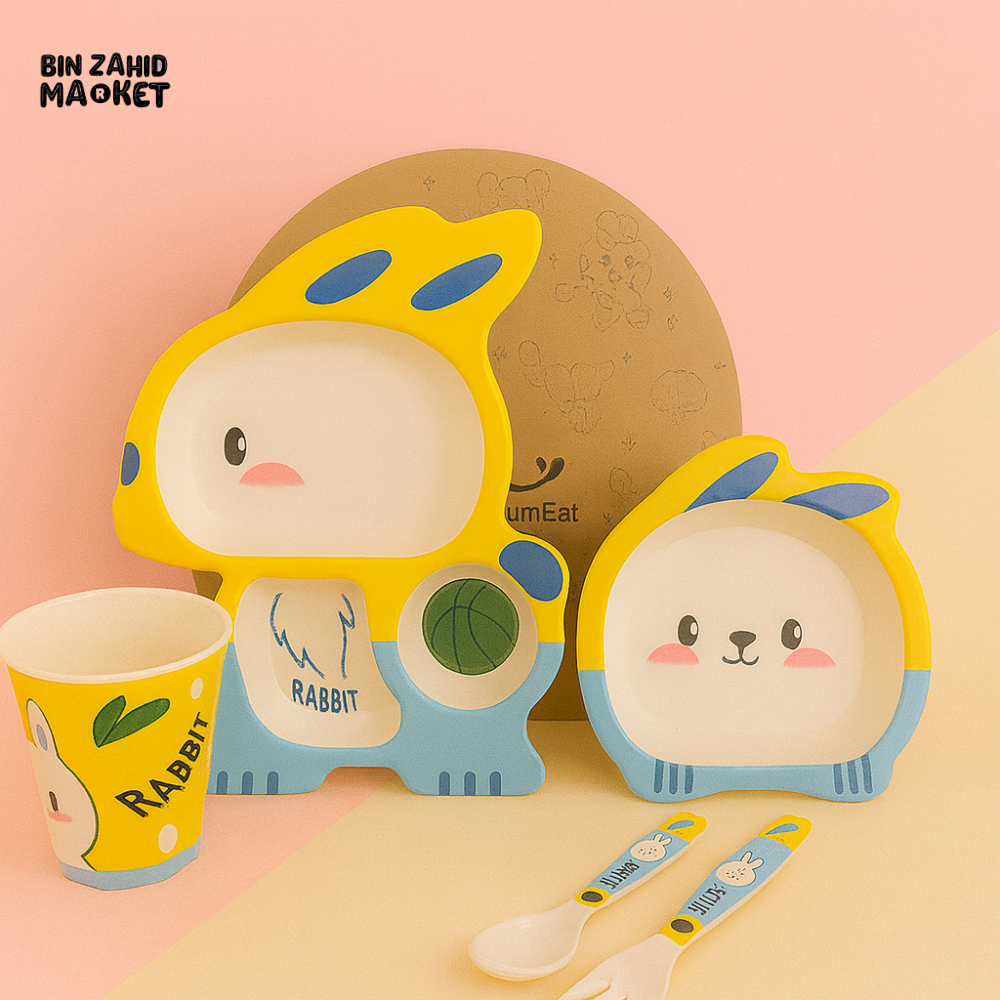 HAPPIMUMS 5IN1 KIDS FEEDING SET - YELLOW RABBIT
