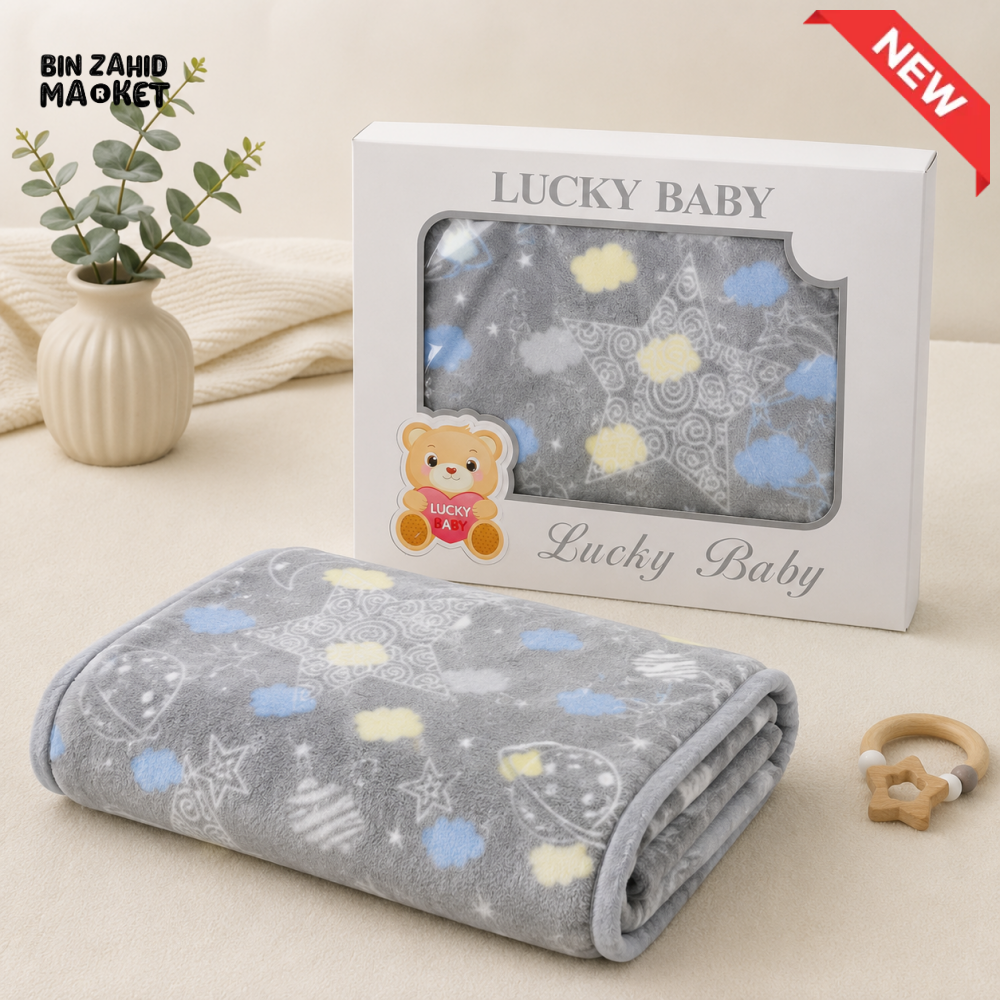 HAPPIMUMS BABY PLUSH SLEEPING BLANKET DOUBLE PLY SPACE DREAM 110 × 80 CM - BLUE